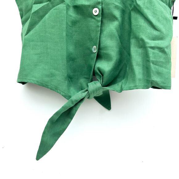 New Nation Ltd Los Angeles Noemi Tie Top Linen Crop Lawn Green Small Blouse - Picture 7 of 11